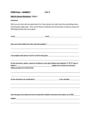STEM Fuse Game Physics Worksheet
