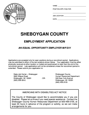 Sheboygan County Employment Application