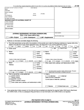 Juvenile Dependency Petition Form JV-100