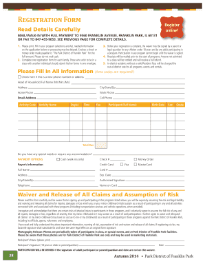Park District of Franklin Park Registration Form