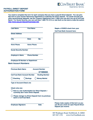 Payroll Direct Deposit Authorization Form