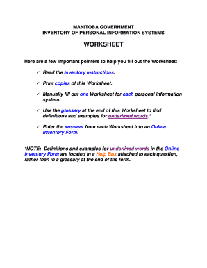 Manitoba Personal Information Systems Inventory Worksheet