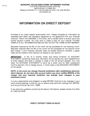 Municipal Police Employees' Retirement System Direct Deposit Form