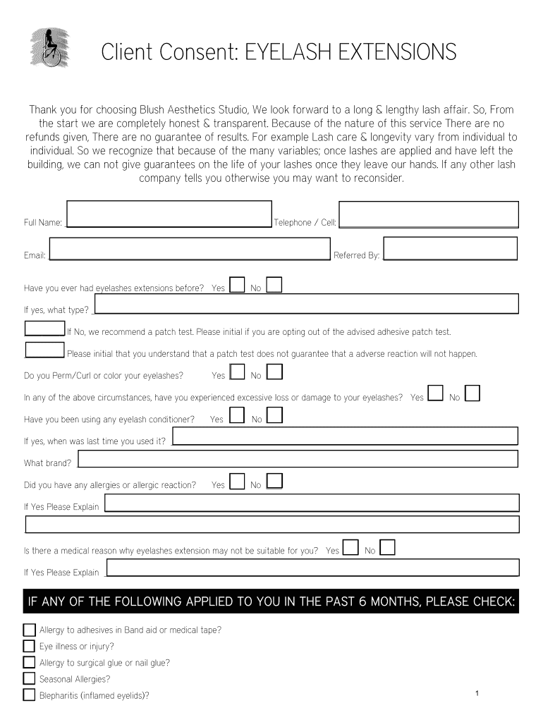 Eyelash Extension Consent Form Fill Online, Printable, Fillable