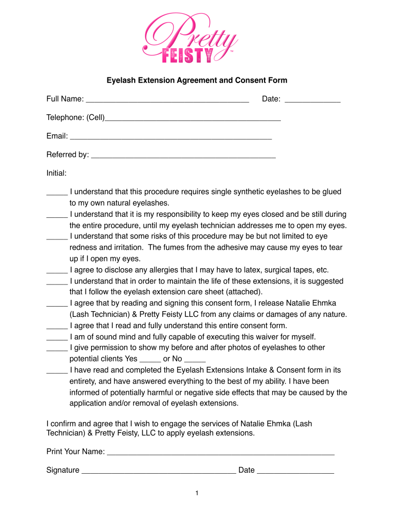 Pretty Feisty Eyelash Extension Agreement and Consent Form Fill and