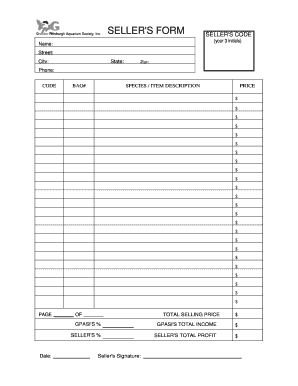 Aquarium Society Seller's Form