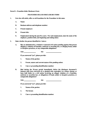 Franchise Seller Disclosure Form