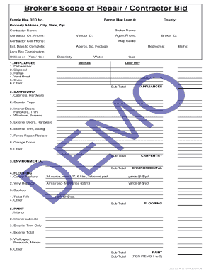 Broker's Scope of Repair / Contractor Bid