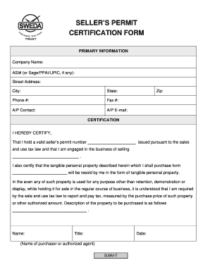 Seller's Permit Certification Form