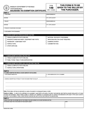 Missouri Sales/Use Tax Exemption Certificate