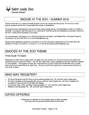 Snooze at the Zoo Registration Form