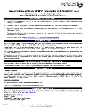 Cross Institutional Study Application Form