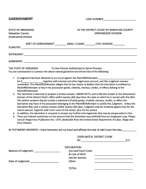 Arkansas Writ of Garnishment