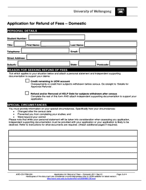 Application for Refund of Fees – Domestic