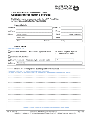 UOW Application for Refund of Fees