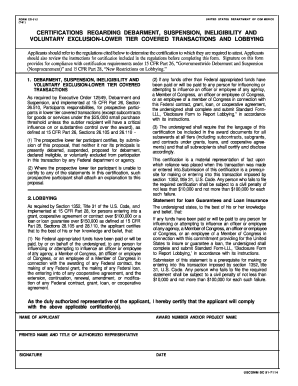 US Department of Commerce Debarment Certification