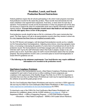 School Meal Production Record Form