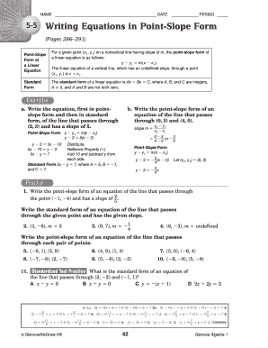 Algebra 1 Point-Slope Form Worksheet