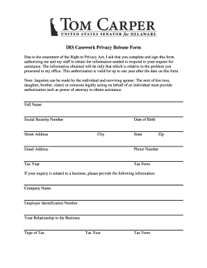 IRS Casework Privacy Release Form