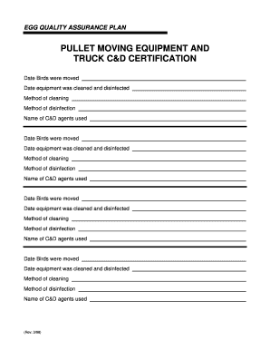 Pullet Moving Equipment Certification