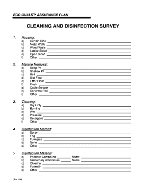 Egg Quality Assurance Plan Cleaning and Disinfection Survey
