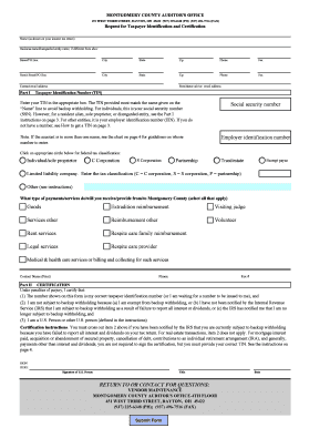 Montgomery County Taxpayer Identification and Certification Form