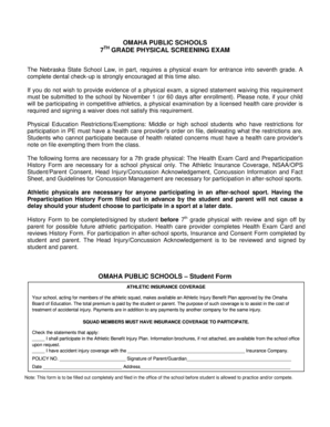 Nebraska 7th Grade Physical Screening Exam