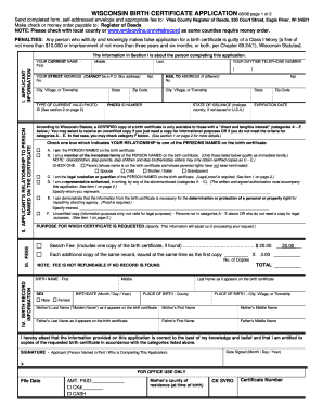 Wisconsin Birth Certificate Application