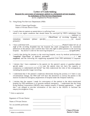 Letter of Undertaking for Emergency Patient Conveyance