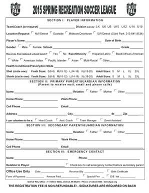 Detroit PAL Youth Sports Registration Form