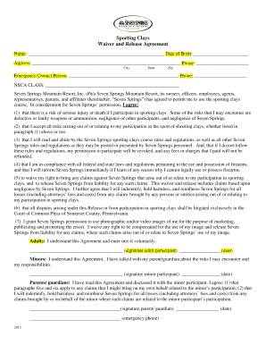 Sporting Clays Waiver and Release Agreement