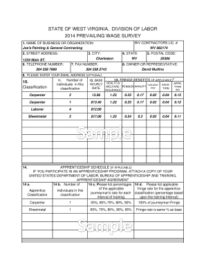 West Virginia Prevailing Wage Survey