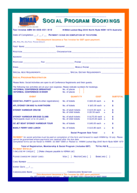 Social Program Booking Form