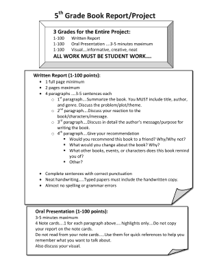 5th Grade Book Report/Project