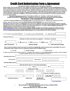 Credit Card Authorization Form & Agreement