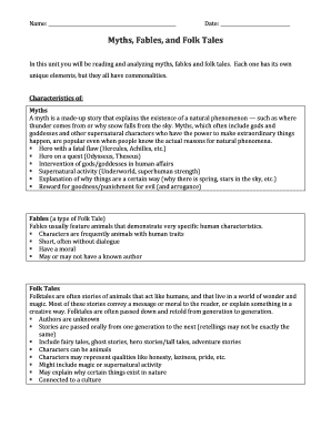 Myths Fables and Folk Tales Assignment