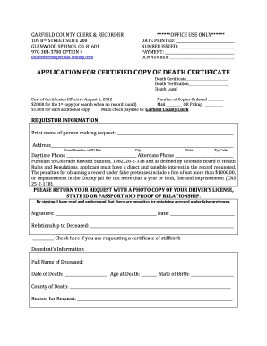 Application for Certified Copy of Death Certificate