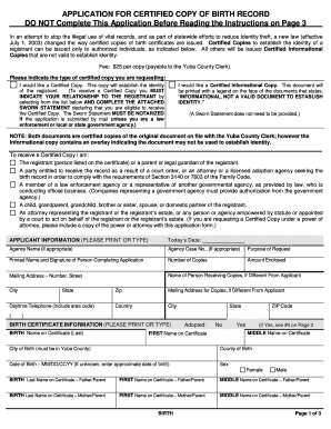 California Certified Copy of Birth Record Application