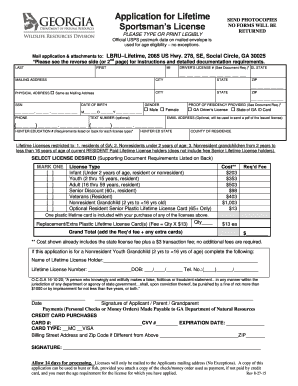 Georgia Lifetime Sportsman's License Application