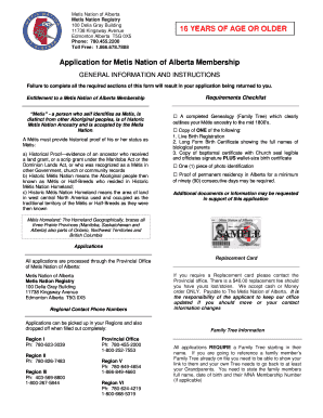 Metis Nation of Alberta Membership Application