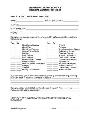 Jefferson County Schools Physical Examination Form