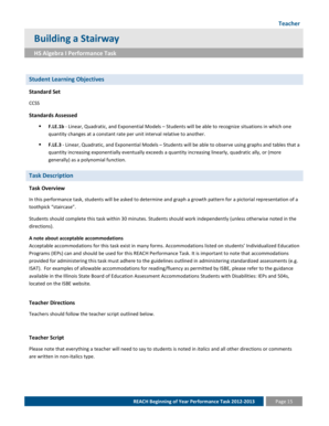 Building a Stairway HS Algebra I Performance Task