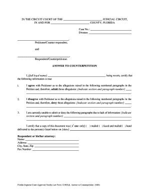 Florida Answer to Counterpetition Form 12.903(d)