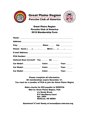 Porsche Club of America Membership Form