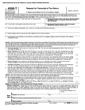 IRS Form 4506-T Request for Transcript of Tax Return