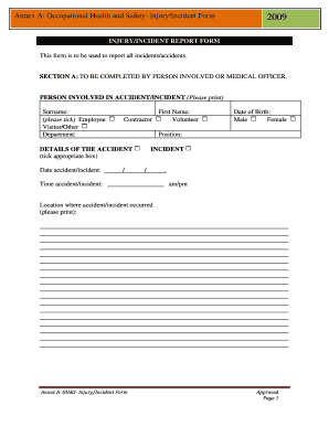 Occupational Health and Safety Injury Incident Form