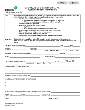 Girl Scouts Incident Report Form