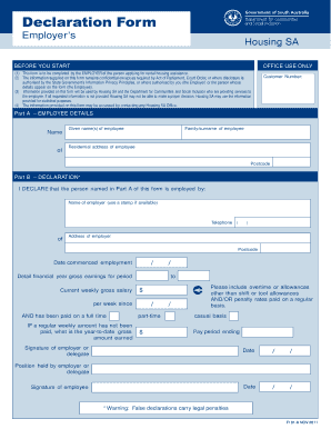 Housing SA Employer Declaration Form