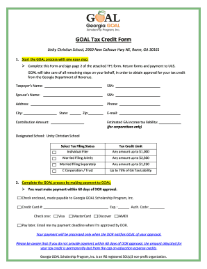 Georgia GOAL Tax Credit Form