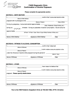 FASD Alcohol Exposure Confirmation Form